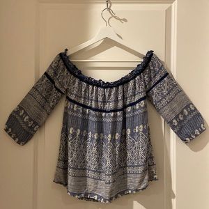 Flowy blue off-the-shoulder top